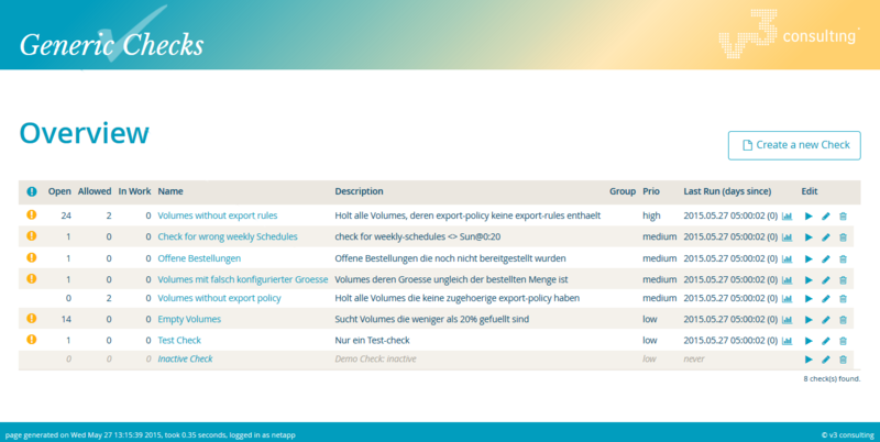 Screenshot Generic Checks Listenansicht